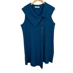 Cut Loose Vest Womens Medium Blue Asymmetric Hem Button Up Lagenlook 100% Wool‎